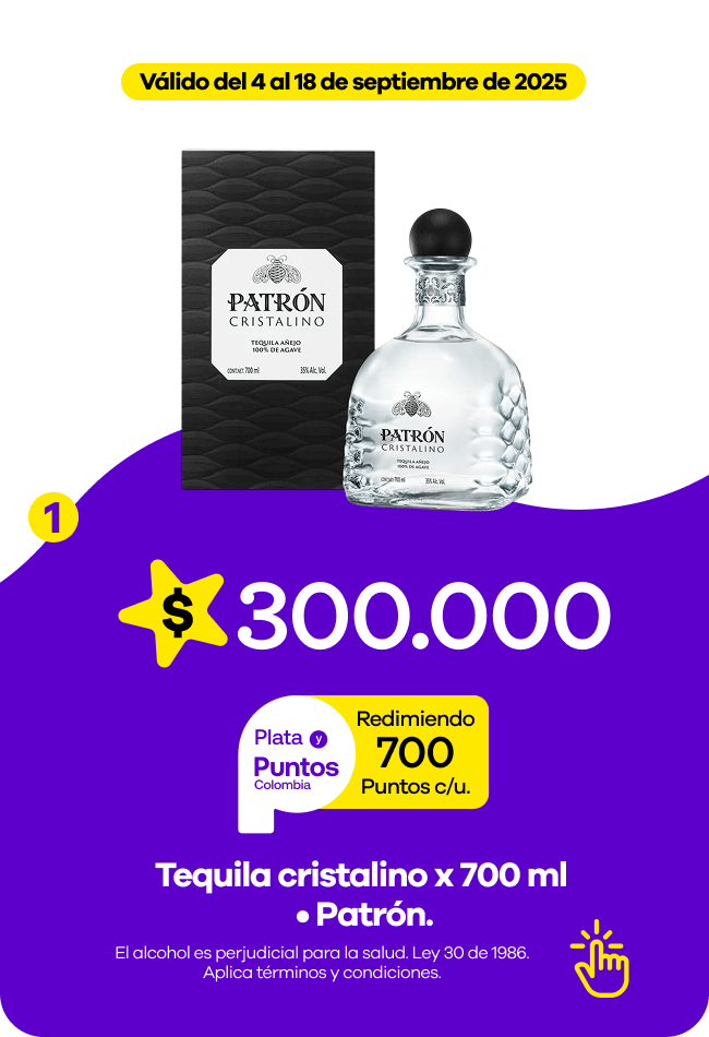 Tequila cristalino x 700 ml  • Patrón..